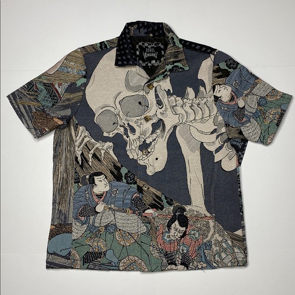 Rebel Vengeance Skeleton Samurai Tapestry Jacket Shirt - Picture 2 of 9